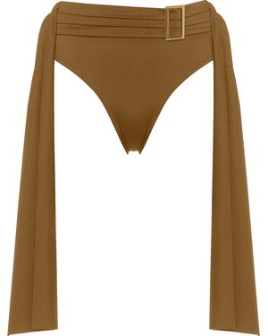 ANTONINIAS Amaze High Waisted Swimwear Bottom With Decorative Belt And Golden Buckle - Natural