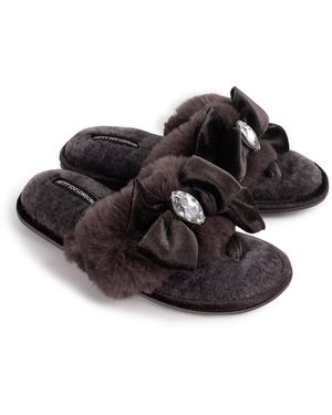 Pretty You London Diana Luxury Jewel Toe Post Slippers - Black