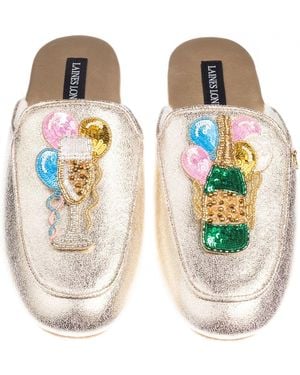 Laines London Classic Mules With Birthday Bubbles Brooches - Metallic