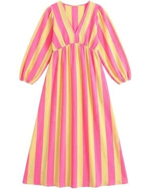 LAtelier London Stripe Boho Maxi Dress With Long Sleeves - Pink