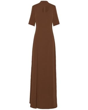 BLUZAT Maxi Dress With Cut-Out And Slit - Brown