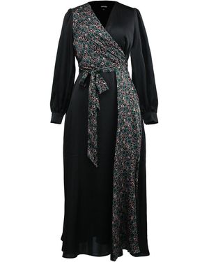 Smart and Joy Bi-Material Asymetric Long Dress - Black