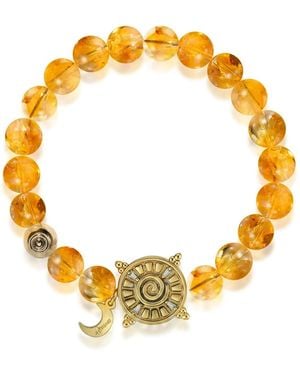Aurozia Three Charms Solar Meridian Plated Sundial And The Sun Crystal Citrine Beaded Bracelet - Metallic