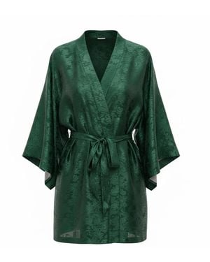 ORIGIN OF HEARTS Verdant Emerald Luxury Satin Kimono Robe - Green