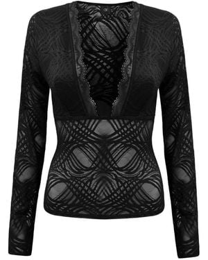 OW Collection Lexi Long Sleeve Lace Blouse - Black