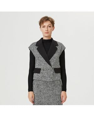 Smart and Joy Tweed Vest With Contrasting Collar - Black