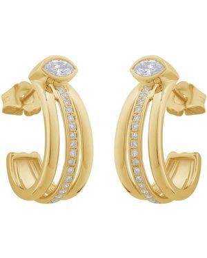 Artisan 14K Marquise Diamond Open Hoop Earrings - Metallic