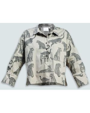 REISTOR Oversized Cropped Button-Down Shirt - Gray