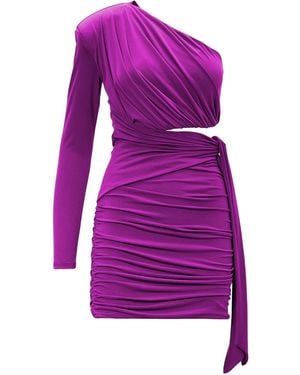 BLUZAT Mini Asymmetrical Dress With Scarf - Purple