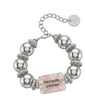 Mercela Rose Quartz Statement Bracelet With Engraved Message – Bead Bracelet With Crystal Spacers Gift For Her - White