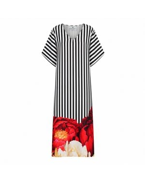 DHARA SHETH DUBAI After Midnight & Strips Floral Kaftan Maxi Dress With Side Slit - Red