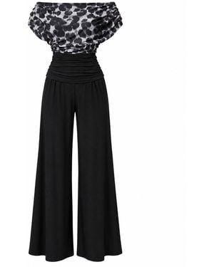 Atom Label Carbon Bardot Wide Leg Jumpsuit - Black