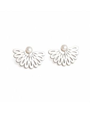 Silver Moon Pearl Wings Sterling Earrings - Metallic