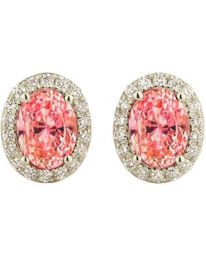 Juvetti Mina Oval Padparadscha Sapphire & Diamond Halo Earrings - Pink