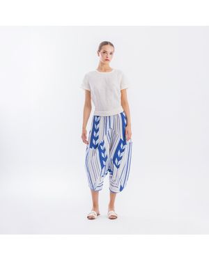 Haris Cotton Cotton Embroidered Buggy Trousers With Rib Waist Arrow - Blue