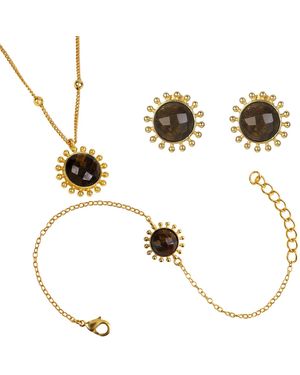 Lila Rasa Tiger's Eye November Birthstone Enhance Decision-Making & Self-Confidence. Jewellery Set: Necklace, Earrings, & Bracelet - Metallic