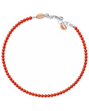 Unaloe Natural Coral Bracelet With Small Round Beads And Sterling Clasp - Red