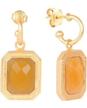 Lila Rasa Rectangular Citrine Crystal Hoops - Metallic