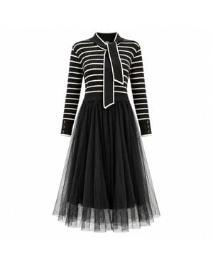 James Lakeland Striped Knit & Tulle Midi Dress - Black