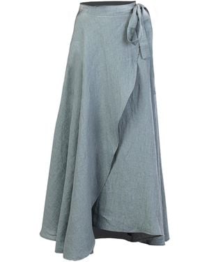 Nikka Place Summer Beach Linen Wrap Skirt With Tie - Blue