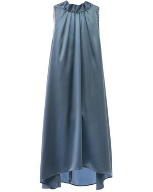 MIONÈ Short Silk Dress With High Neck - Blue