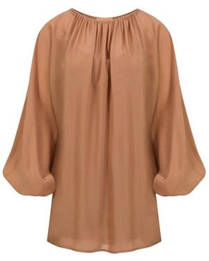 House of Ika Gathered Flow Viscose Mini Dress - Brown