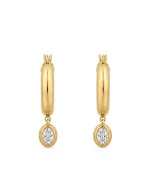 Artisan 14K Diamond Oval Drop Hoop Earrings - Metallic