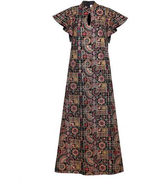 Julia Allert Royal Embroidered Kaftan-Inspired Dress - Black