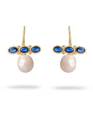 Ebru Jewelry Royal Sapphire Pearl Drop Earrings - Blue