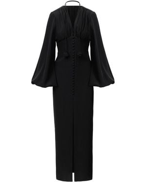 Lita Couture Ample-Sleeve Maxi Silk Dress - Black