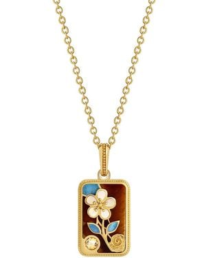 Karma and Luck Golden Bloom Flower Tile Multi-Stone Mahjong Necklace - Metallic