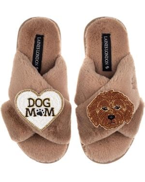 Laines London Classic Laines Slippers With Dog Mum Mom & Apricot Cockapoo Brooches - Brown