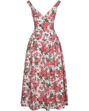 Miss Circle New York Wilfreda Blooming Floral Linen Sweetheart Midi Dress