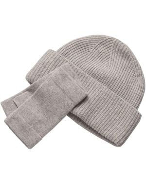 Cove Cashmere Ribbed Beanie & Wrist Warmer Set - Grey