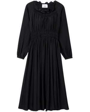 Dāl the Label Signature Silk Shirred Midi Dress - Black
