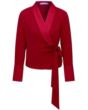 Maan Istanbul Shawl Collar Silk Blouse - Red