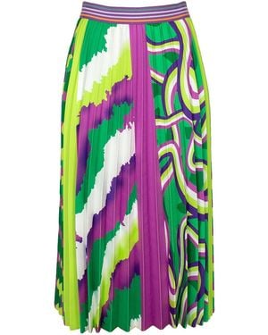 Lalipop Design Half-circle Pleated Midi Skirt With Colourful Digital Print - Green