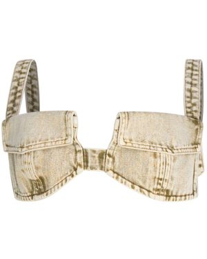 Circular Path Neutrals Pocket Denim Bikini Top - Natural