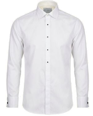 Ron Tomson Pure Cotton Classic Collar Stud Button French Cuff Tuxedo Shirt - White