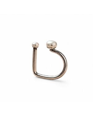 Silver Moon Double Pearl Open Sterling Ring - Metallic