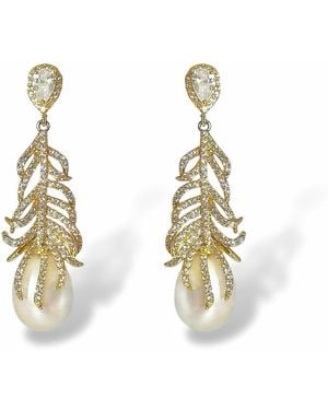 Ninemoo Golden Feather Baroque Pearl Earrings - Metallic