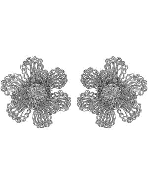 Lavish by Tricia Milaneze Silver Handmade Crochet Flower Post Earrings - Multicolour