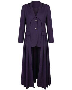 Modenaire Longline Tailored Coat With Pleated Panels - Blue