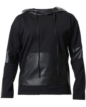 Metamorph Hoodie With Leather Accents - Black
