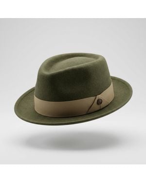 Dasmarca Hats James Moss Milange Felt Wide Brim Wool Felt Fedora Hat - Green