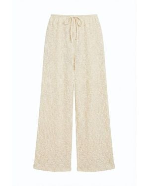 Montce Neutrals Amalia Texture Drawstring Wide-Leg Pant - Natural