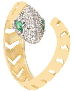 Ebru Jewelry Guardian Snake Emerald Eyes Ring - Metallic