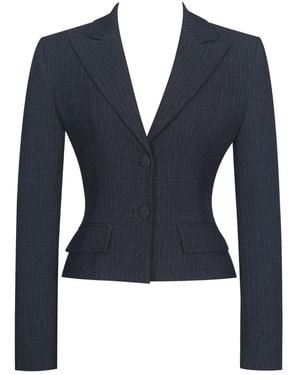 Miss Circle New York Quinne Striped Single-Breasted Peplum Blazer - Blue