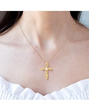 Kylie Harper Swirling Genuine Pearl Cross Pendant Necklace - Pink