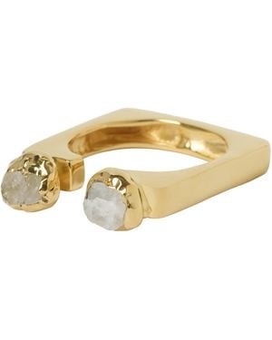 YAA YAA LONDON Neutrals Quiet Luxury Moonstone Adjustable Square Ring - Metallic